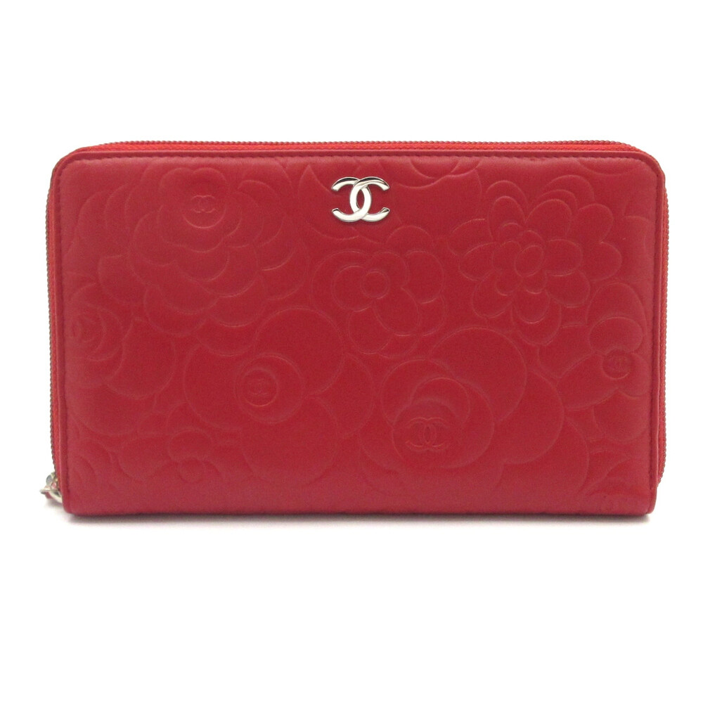 Chanel Camellia Red Lambskin Long #364144C13B